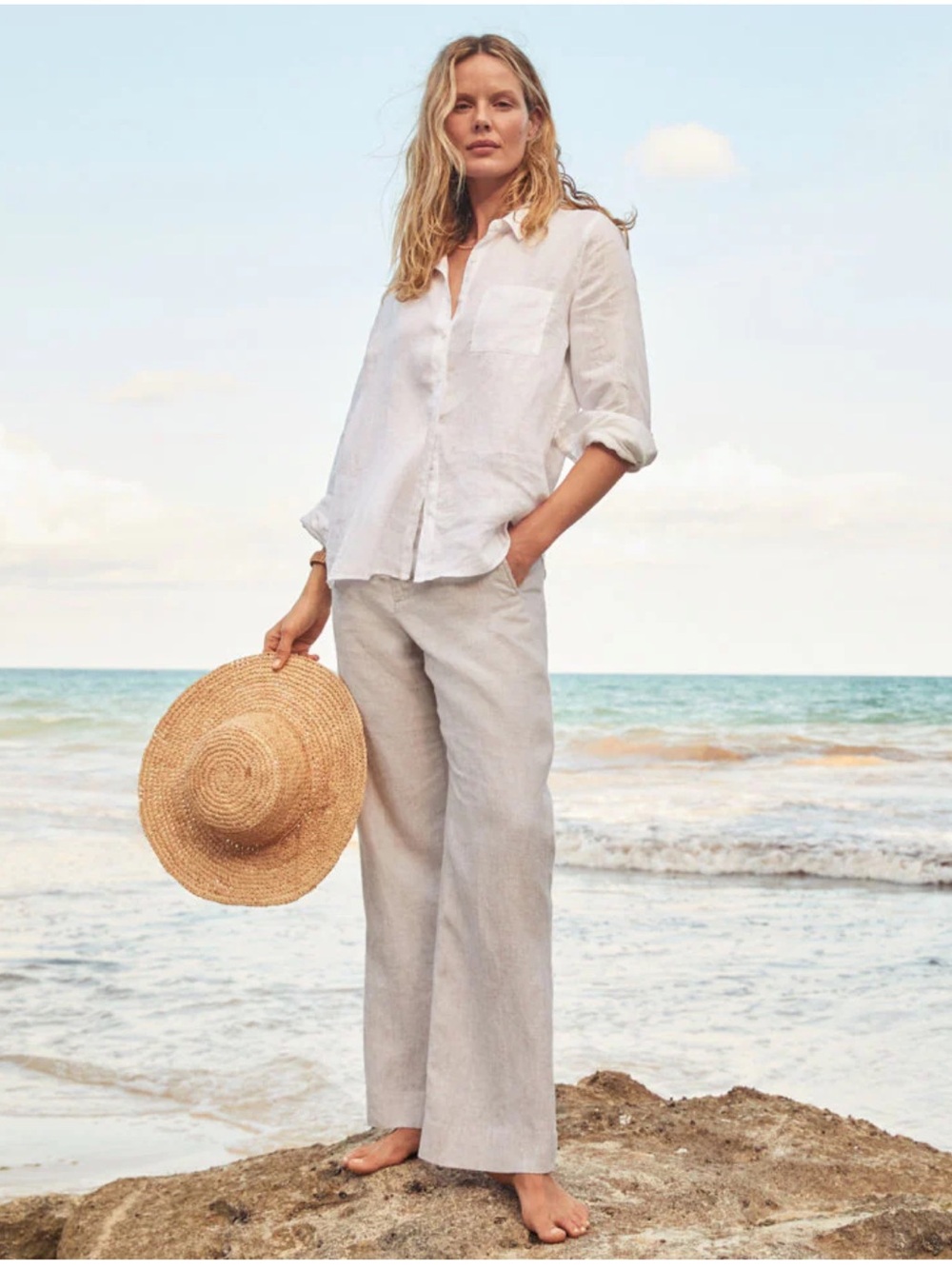 Garnet Hill NWT Linen Trousers Women’s 18 Natural Beige Mid Rise Straight Leg